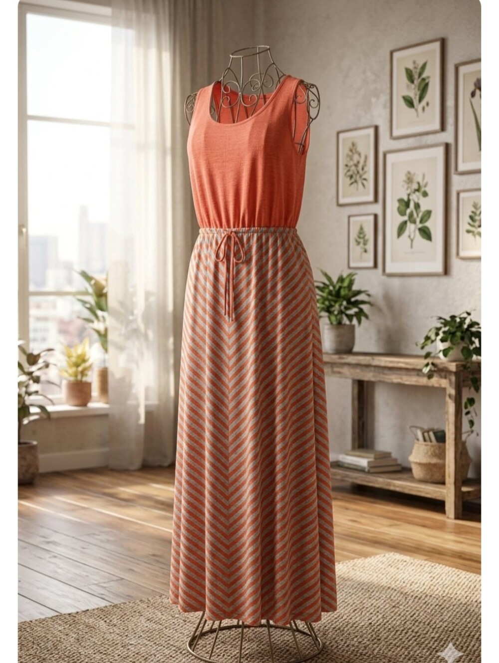 Sonoma Coral & Cream Diagonal Stripe Maxi Skirt